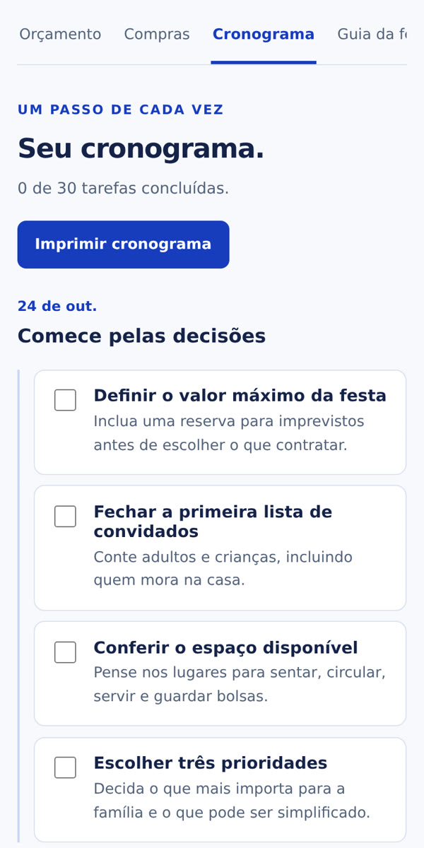 Cronograma com tarefas e datas